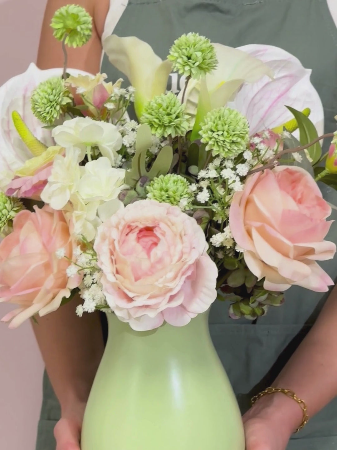 Strawberry Matcha Rose & Anthurium Arrangement