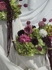 Pink Hydrangea & Burgundy Tulip Plinth - Medium