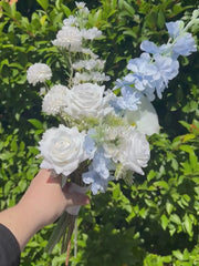 Blue Delphinium & White Rose Bridesmaid Bouquet