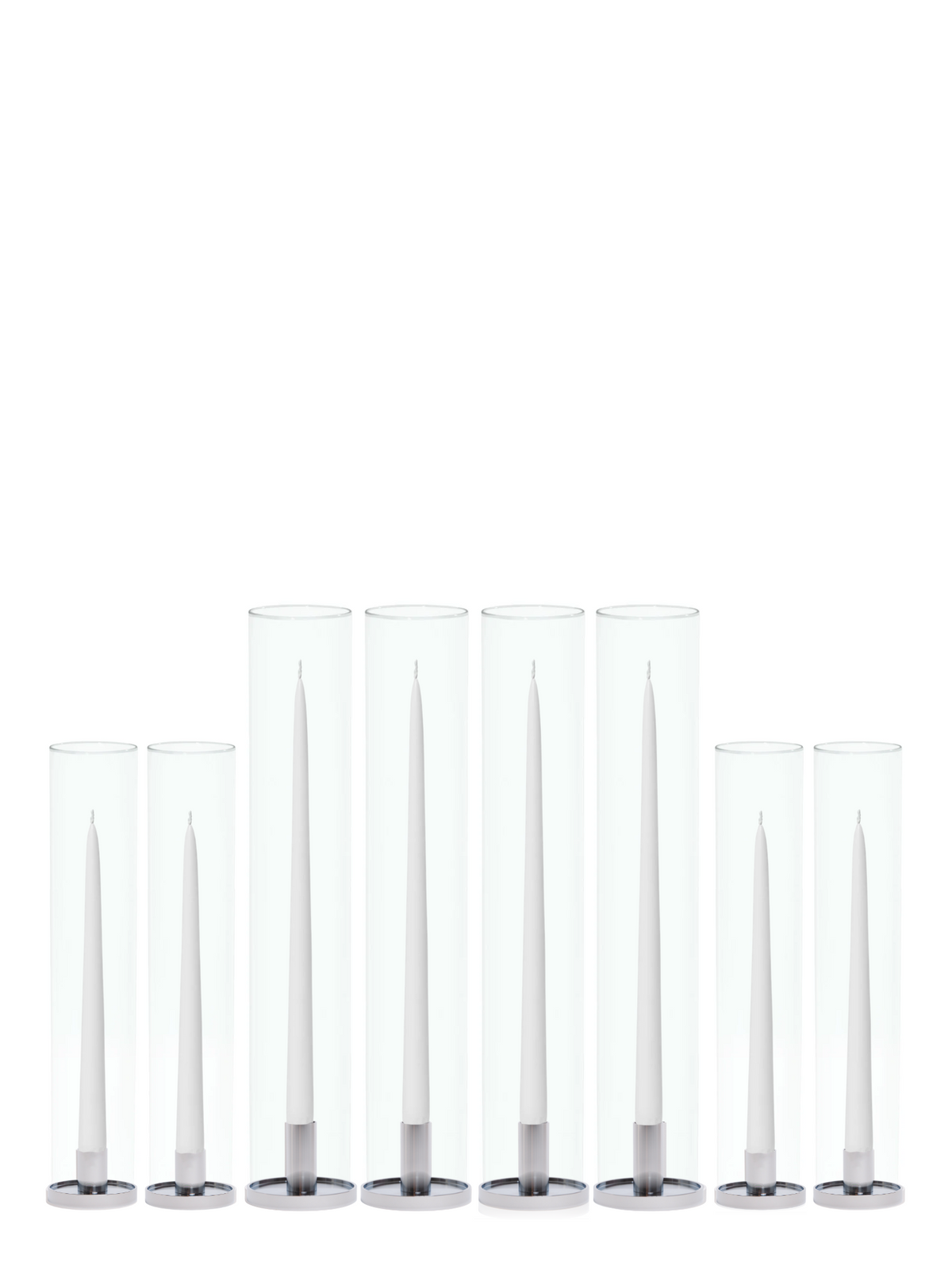 White Taper Candles with Silver Metal Holders Wedding Bundle - With Glass Sleeves