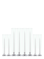 White Taper Candles with Silver Metal Holders Wedding Bundle - With Glass Sleeves